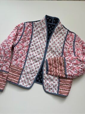 Quilted Reversible Women’s Floral Print Jacket in Pink and Blue